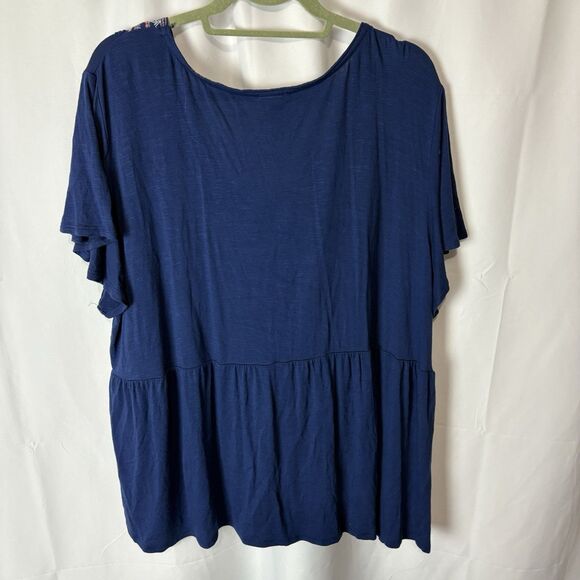 KNOX ROSE Short Flutter Sleeve Tunic Top Bohemian Flowy 2X Blue Boho Embroidered - Picture 7 of 7